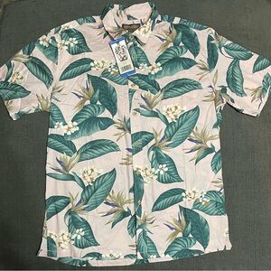NEW Cooke street Hawaiian islands Men's Floral Print Shirt - Green and Pink Larg
